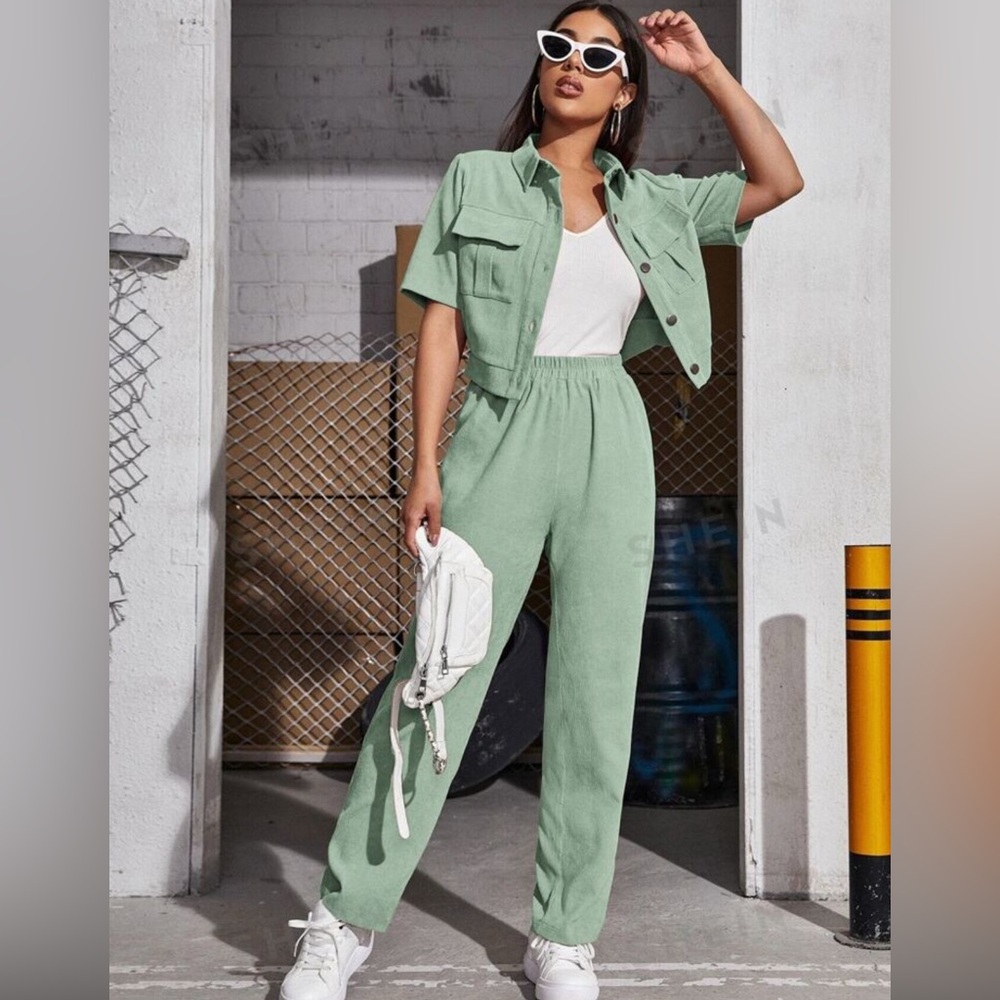 Flap pocket blouse& pants